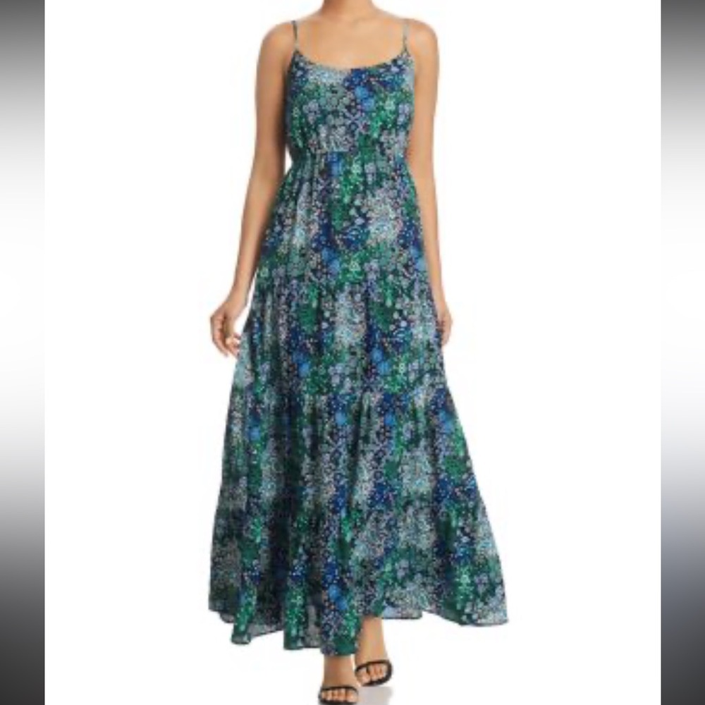 Michael Michael Kors Green Blue Paisley Print Tiered Paisley Print Maxi Dress S‎